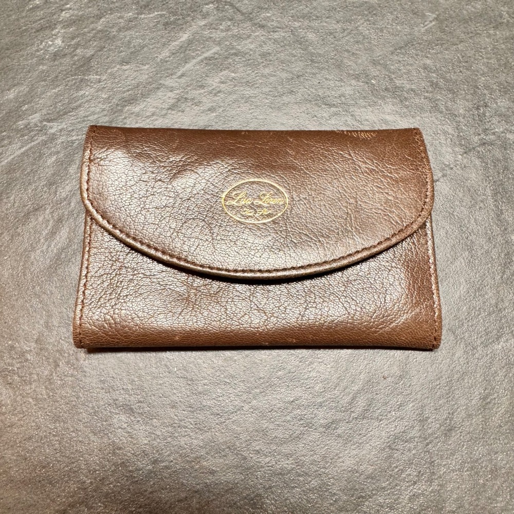 Lisa Loren Brown Leather Credit Card Holder Accordion Wallet Slim Case Gold Logo